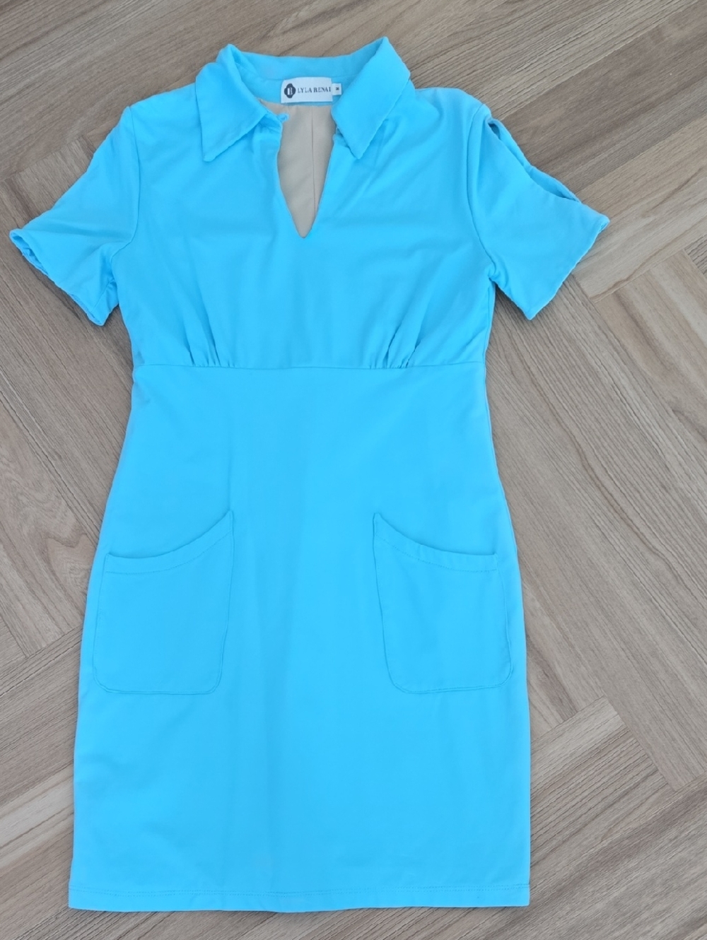 B Lyla Renai Vibrant Blue Collared Short Sleeve Lined Dress Medium